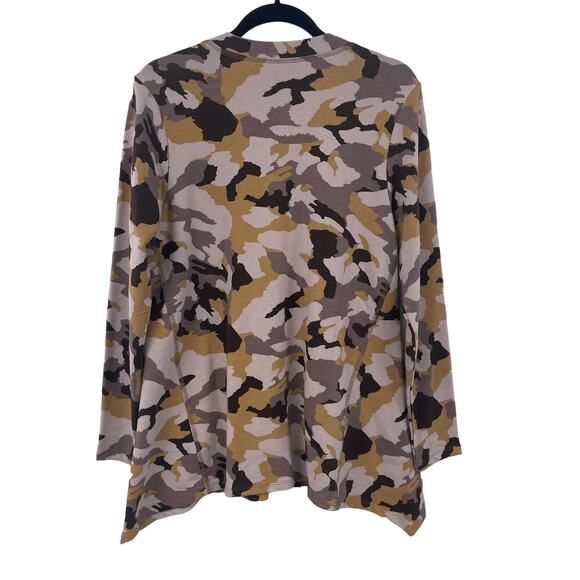 LOGO by Lori Goldstein Pink Yellow Camo Print Snap Button Front Cardigan Small - Picture 6 of 6